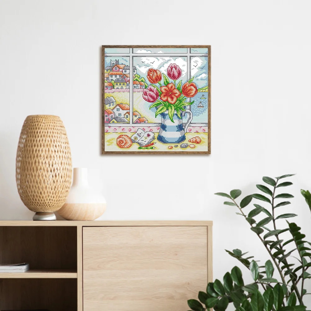 14CT Partial Printed Cross Stitch - Vase(29*29cm)