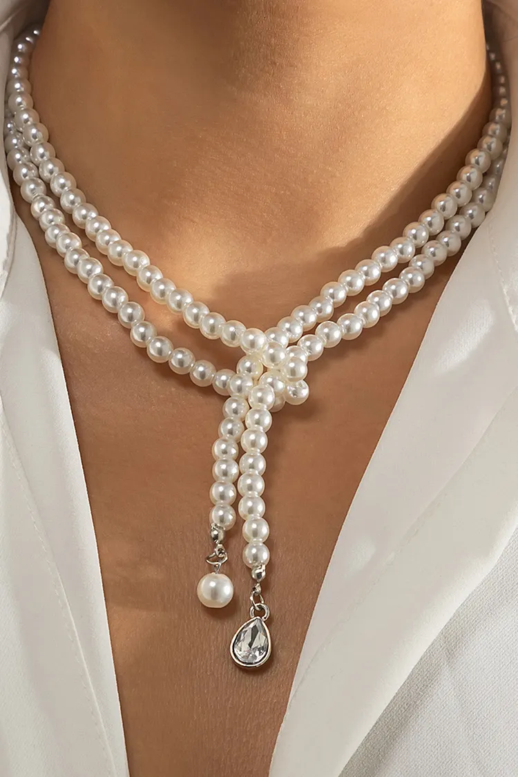 Retro Double Layer Pearl Drop Gemstone Pedant Necklace 2024 - Xpluswear