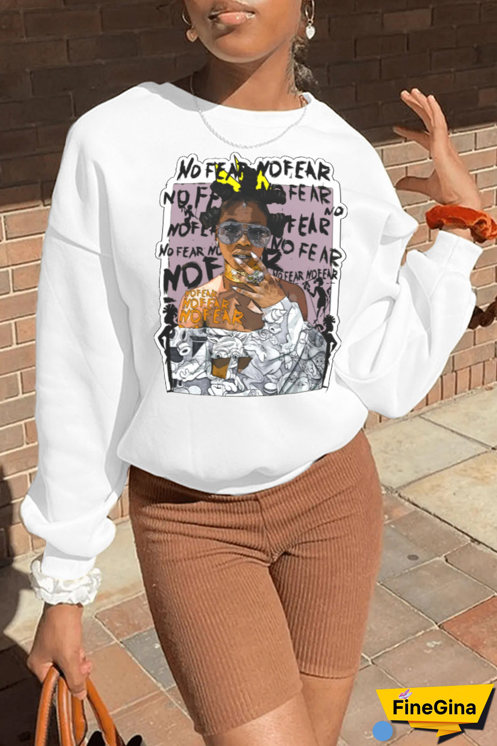 White Street Vintage Print Patchwork O Neck Tops