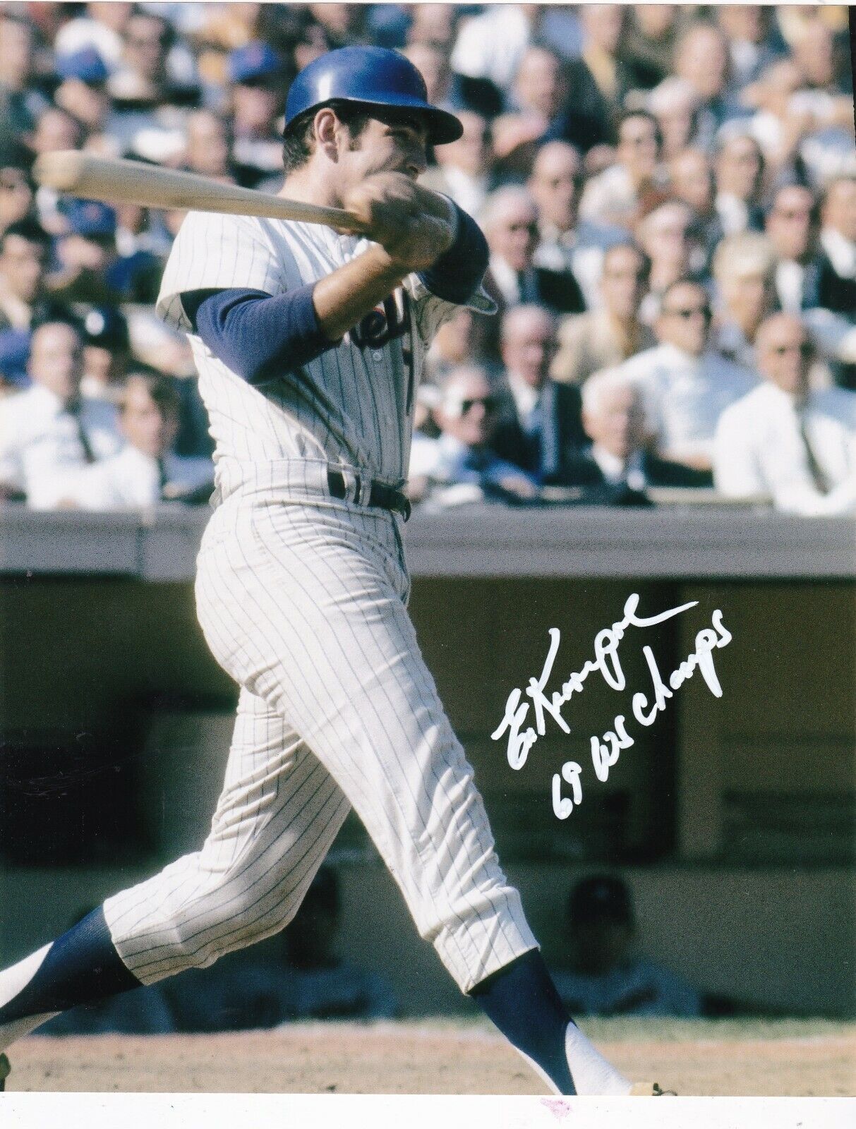 ED KRANEPOOL NEW YORK METS 1969 WS CHAMPS ACTION SIGNED 8x10