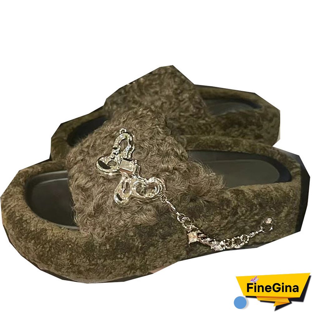 Women's Casual Solid Color Butterfly Open Toe Flat Sole Plush Slippers