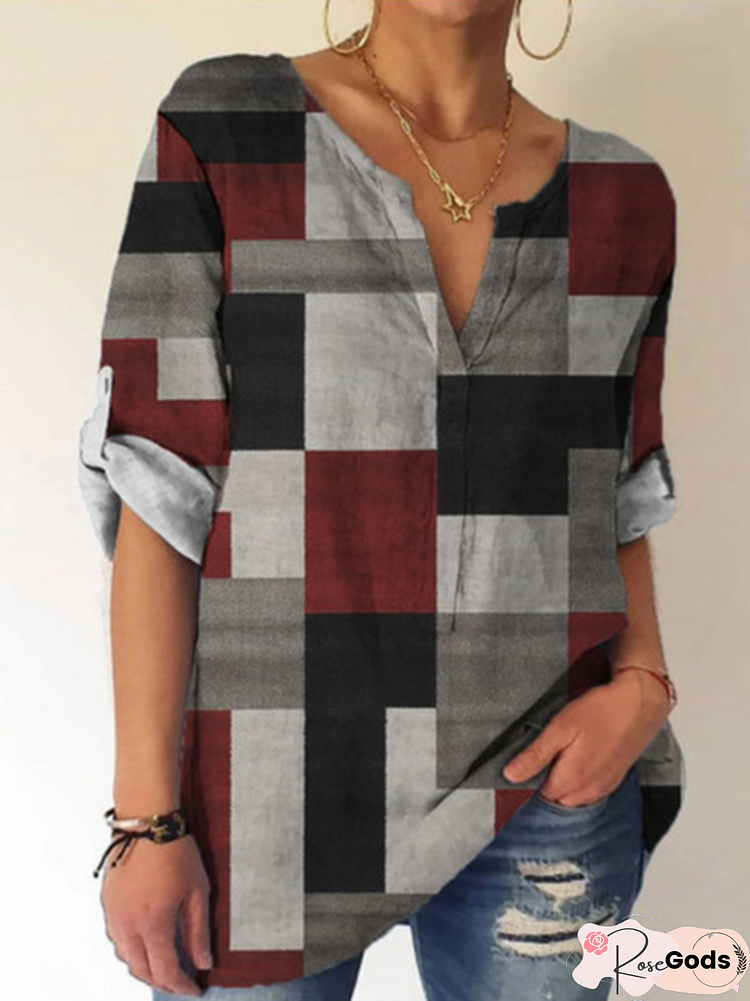 V Neck Cotton Blends Casual Tops