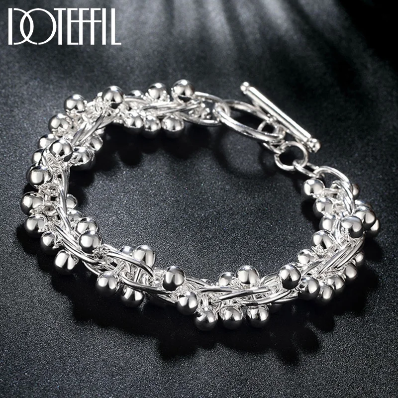 DOTEFFIL 925 Sterling Silver Grape Beads Spherical Bracelet For Women Jewelry