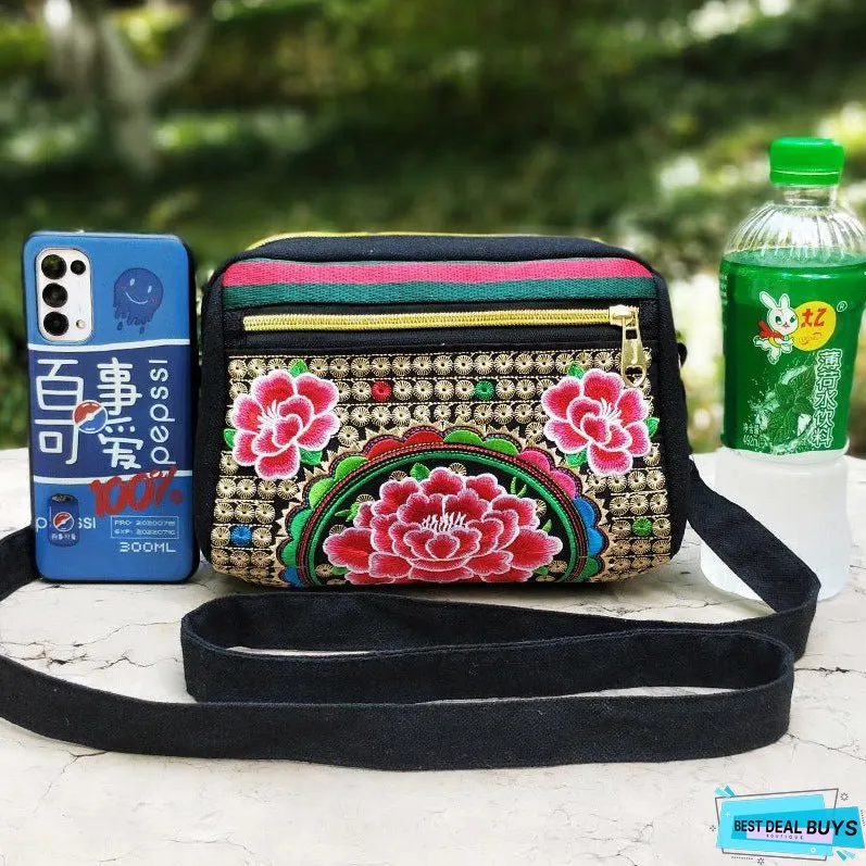 New Ethnic Style Embroidered Canvas Bag, Versatile Embroidered Bag Women's Shoulder Oblique Span Bag