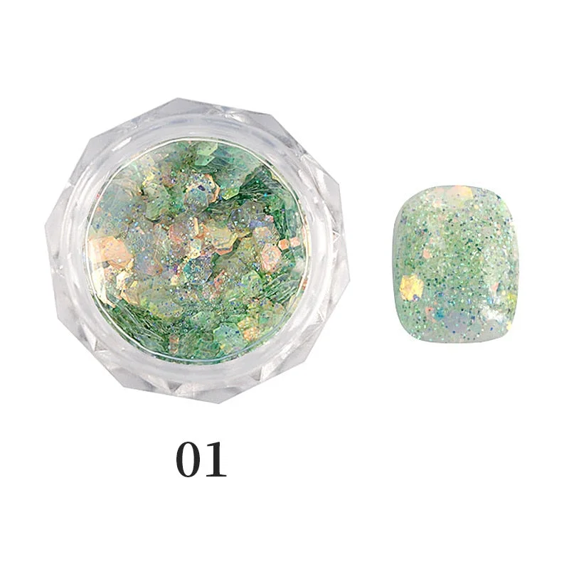 iridescent Flakes Gold Pink White Flakes Slices Chrome Pigment Dust Nail Powder Glitter Sequins Nail Art Decoration Manicures-Nail Inspo