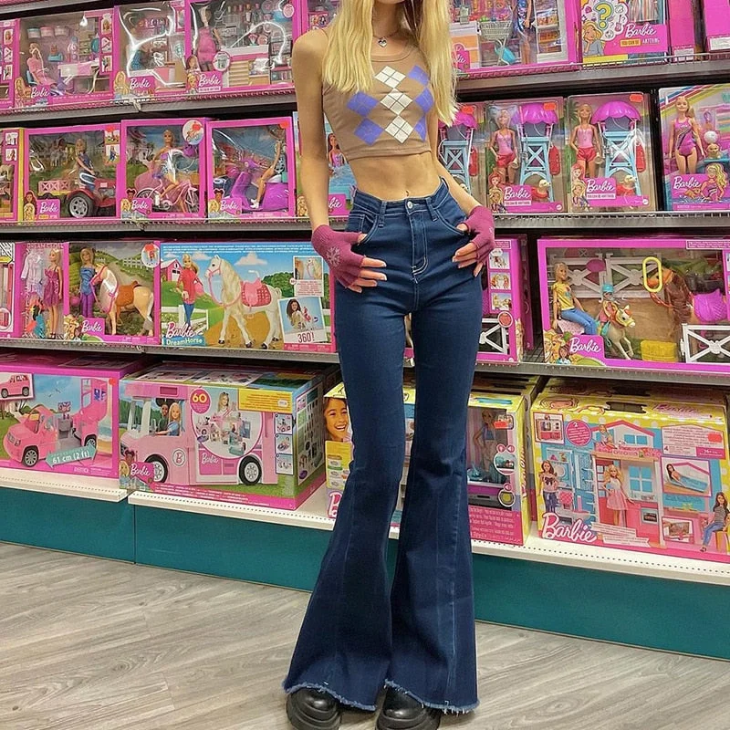 Vstacam Fairy Grunge Y2K Flare Flares Pants Woman 2022 Vintage Low Rise Jeans Korean Fashion Long Trousers Street Slim Pants
