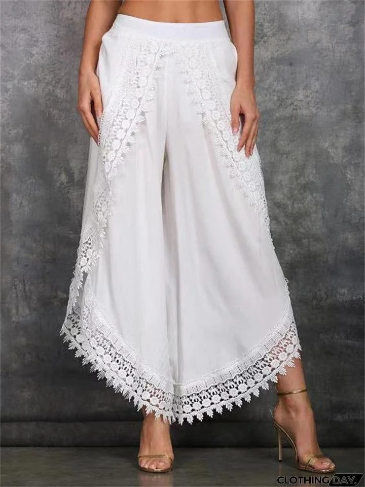 Elegant Relaxed Ladies Lace Layered Wide Leg Harem Pants