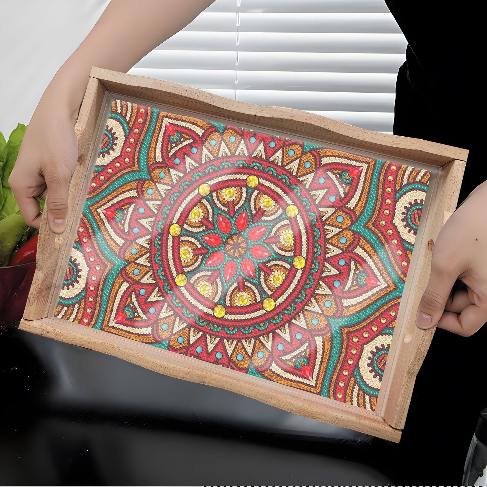 Mandala Plate Diamond Painting DIY Handmade Diamond Embroidery Oak Tray Cross border New Meal Mat