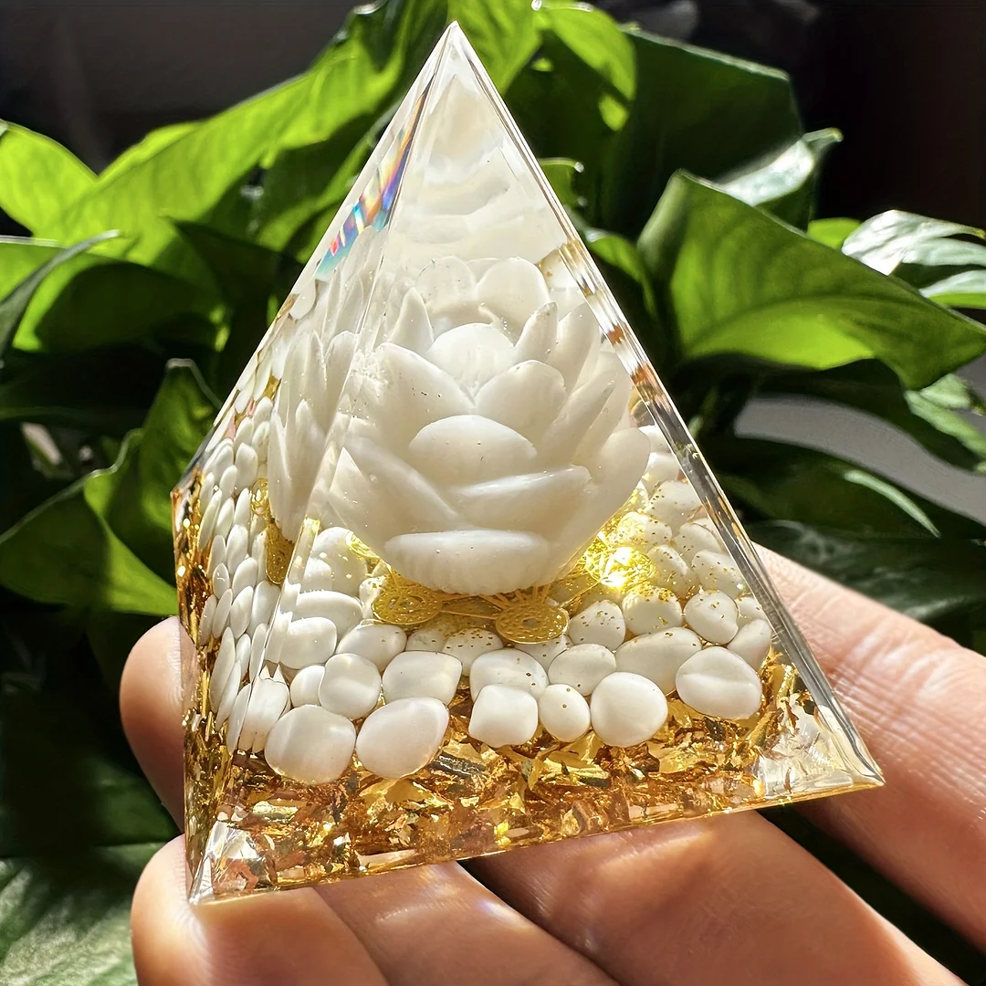 Elegant Orgone Pyramid with Floral Design - Attract Wealth, Positive Energy & Protection, Ideal for Stress Relief and Home Decor