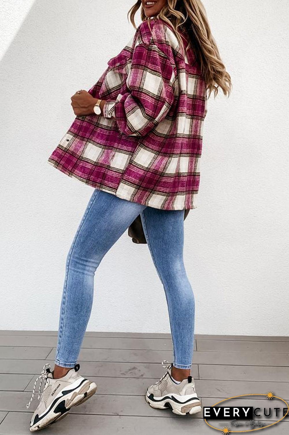 Long Sleeve Plaid Shirt Collar Jacket P13324