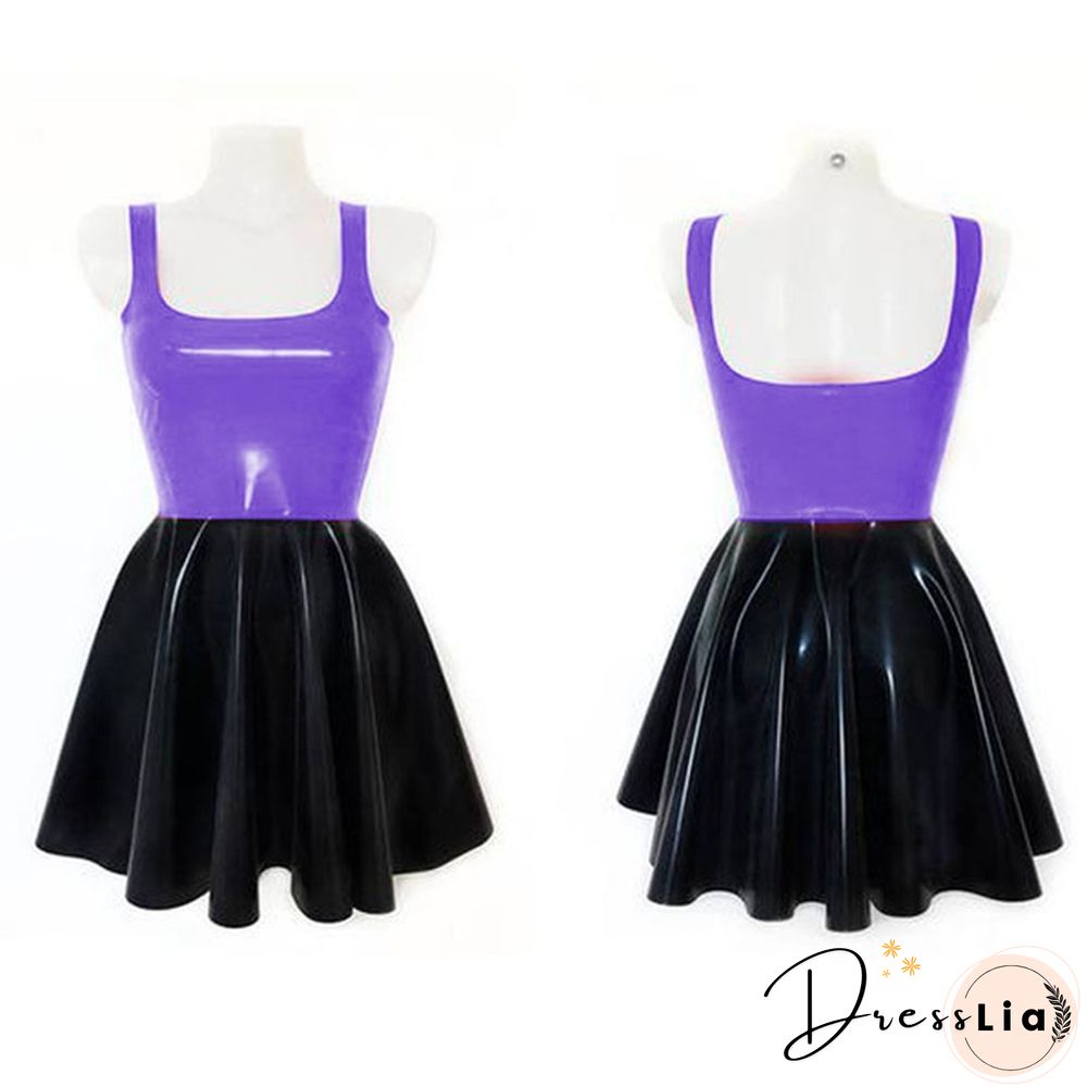 Plus Size A-line Sleeveless Mini Dress Ladies Splicing Color Pleated PVC Dress Summer High Street Sundress Fashion Streetwear