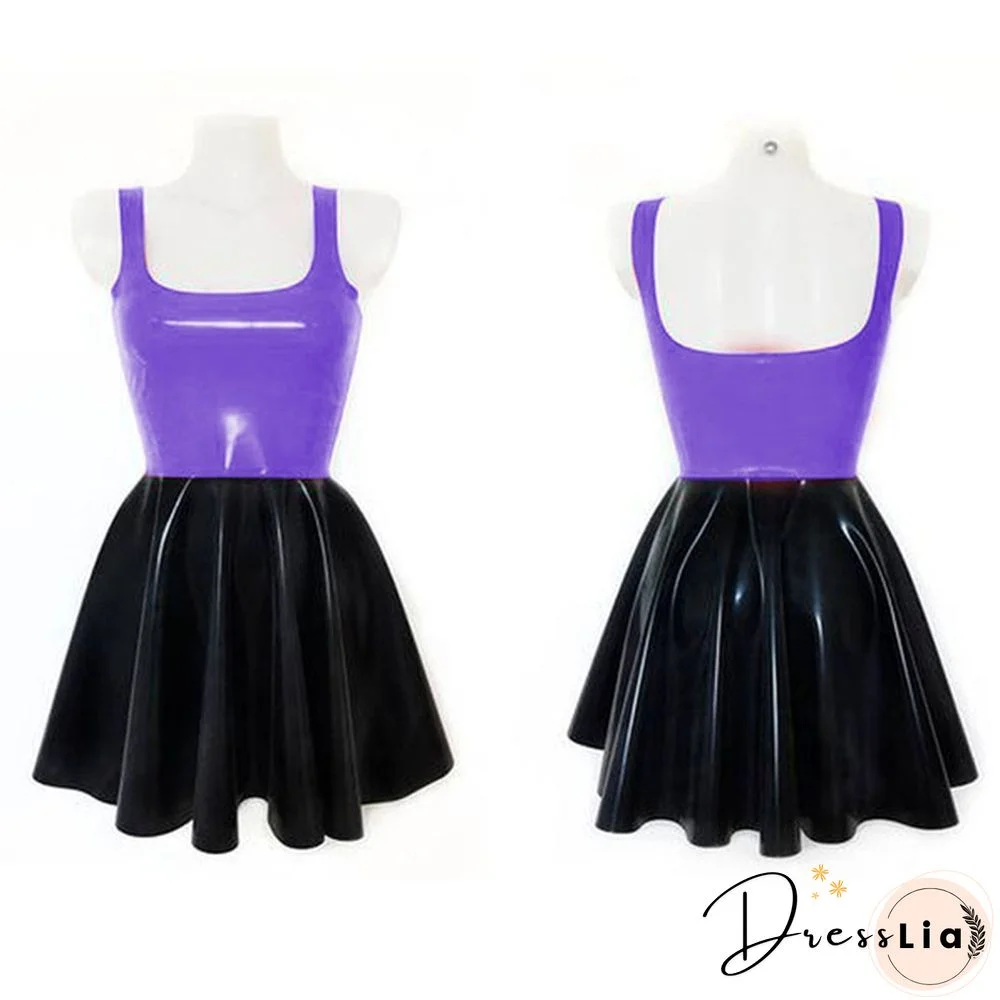 Plus Size A-line Sleeveless Mini Dress Ladies Splicing Color Pleated PVC Dress Summer High Street Sundress Fashion Streetwear