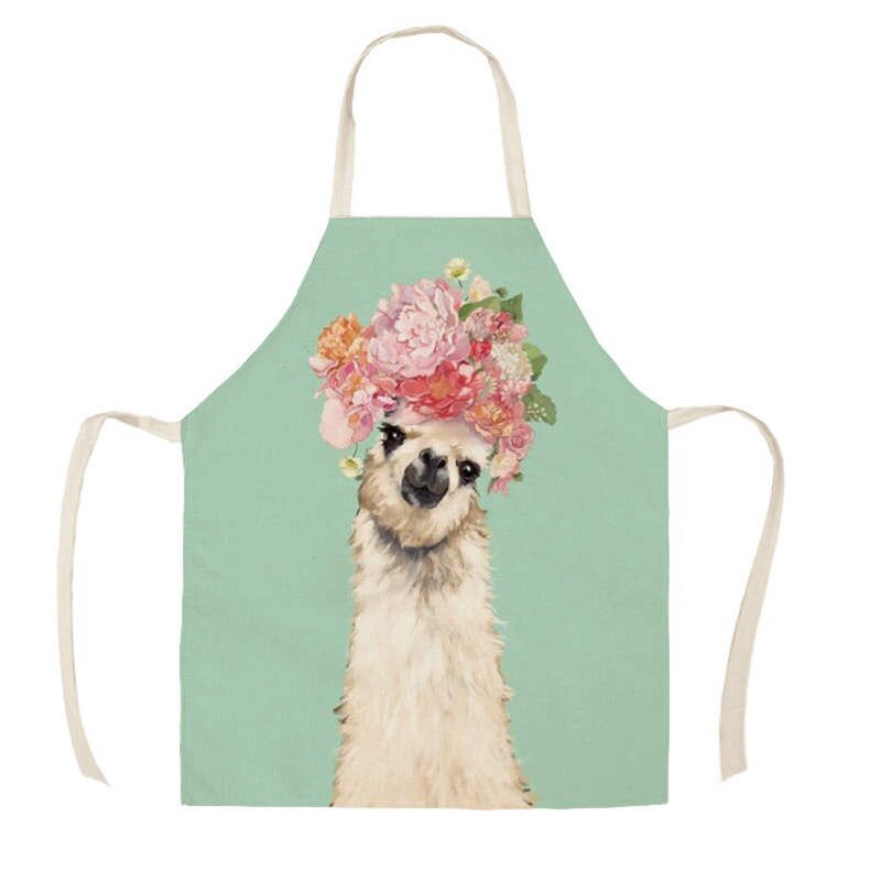 Linen Kitchen Apron - Animal Alpaca Flowers letclo 