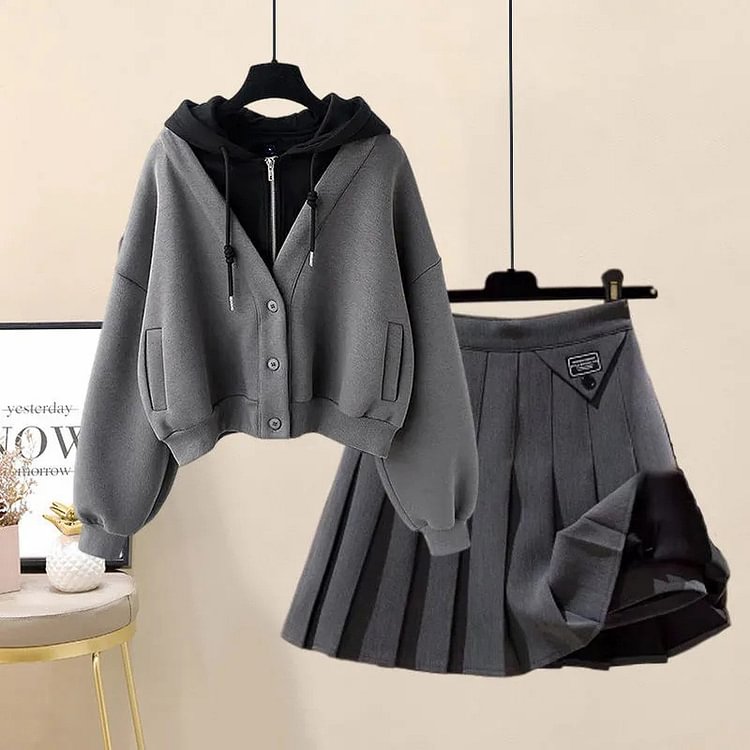 hoodie with pleated skirt