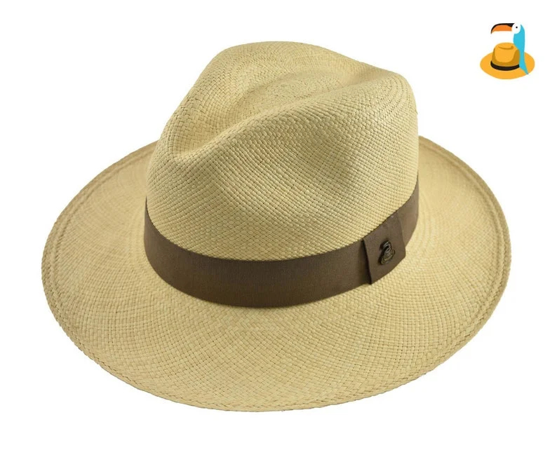 Classic Fedora | Genuine Panama Hat | Natural Toquilla Straw | Brown Band | Handwoven in Ecuador - EA - HatBox Included