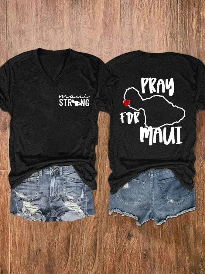 Women's Maui Strong Pray For Maui Print Short Sleeve T-Shirt