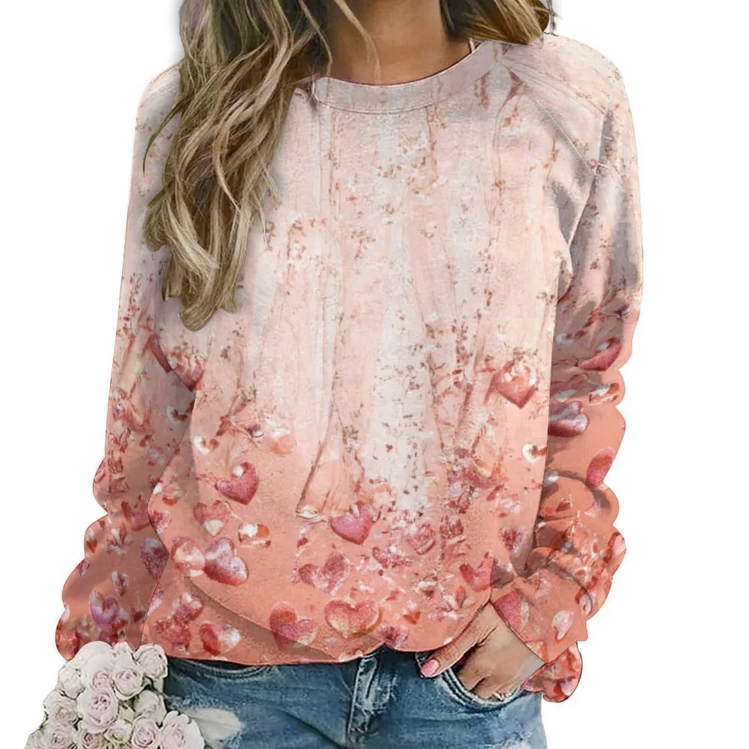 Printed Long Sleeve Casual Sweatshirt for  Women and Men Unisex Pattern Floral, Glitter, Pink