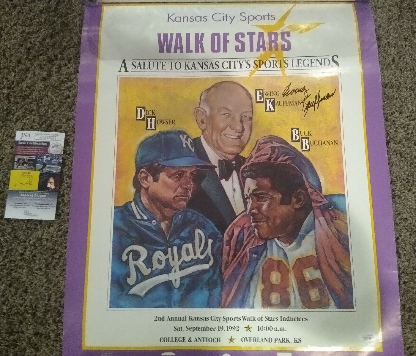 EWING KAUFFMAN Signed Poster w/ JSA Kansas City Royals Autograph 1985 WS Champs