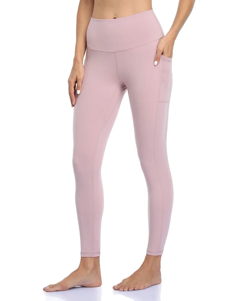 women high waisted yoga pants pink suede