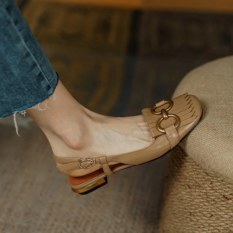 Vstacam 2022 Women Sandals Metal Decoration Solid Color Square Toe Ladies Flats Roman Retro Classic Back Strap Belt Buckle Female Shoes