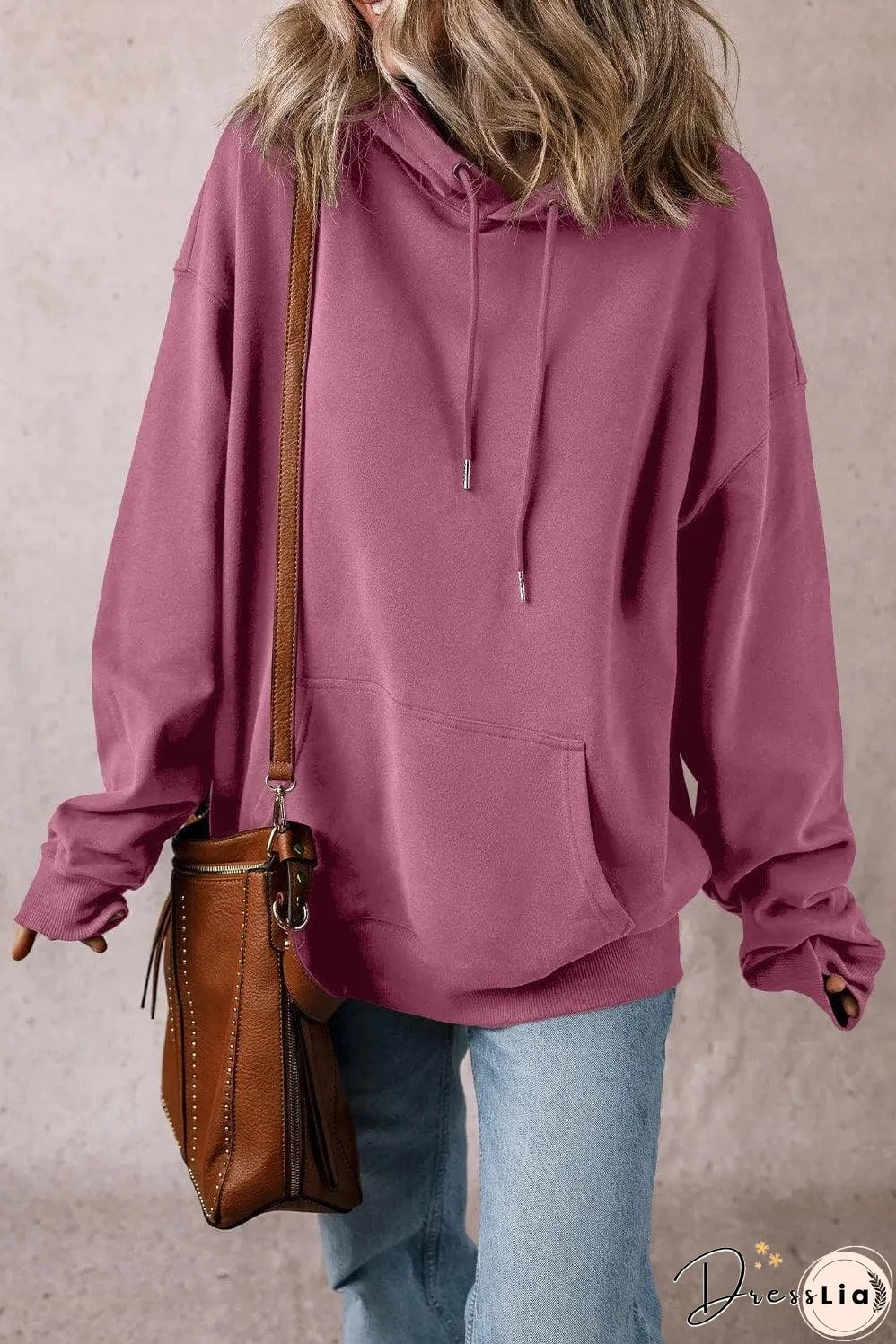 Valerian Solid Kangaroo Pocket Drawstring Loose Fit Hoodie