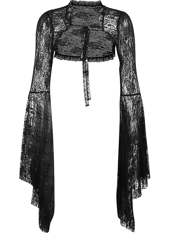 Gothic Dark Lace-up Bell Sleeve Mock Neck Paneled Waistcoat