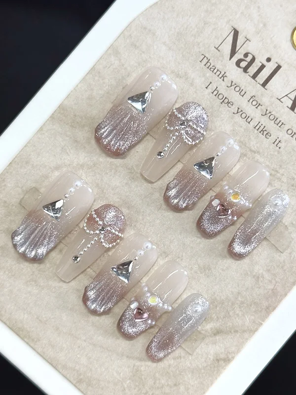 Gradient Radiance - Detachable Press-On Nails Adorned with Rhinestones