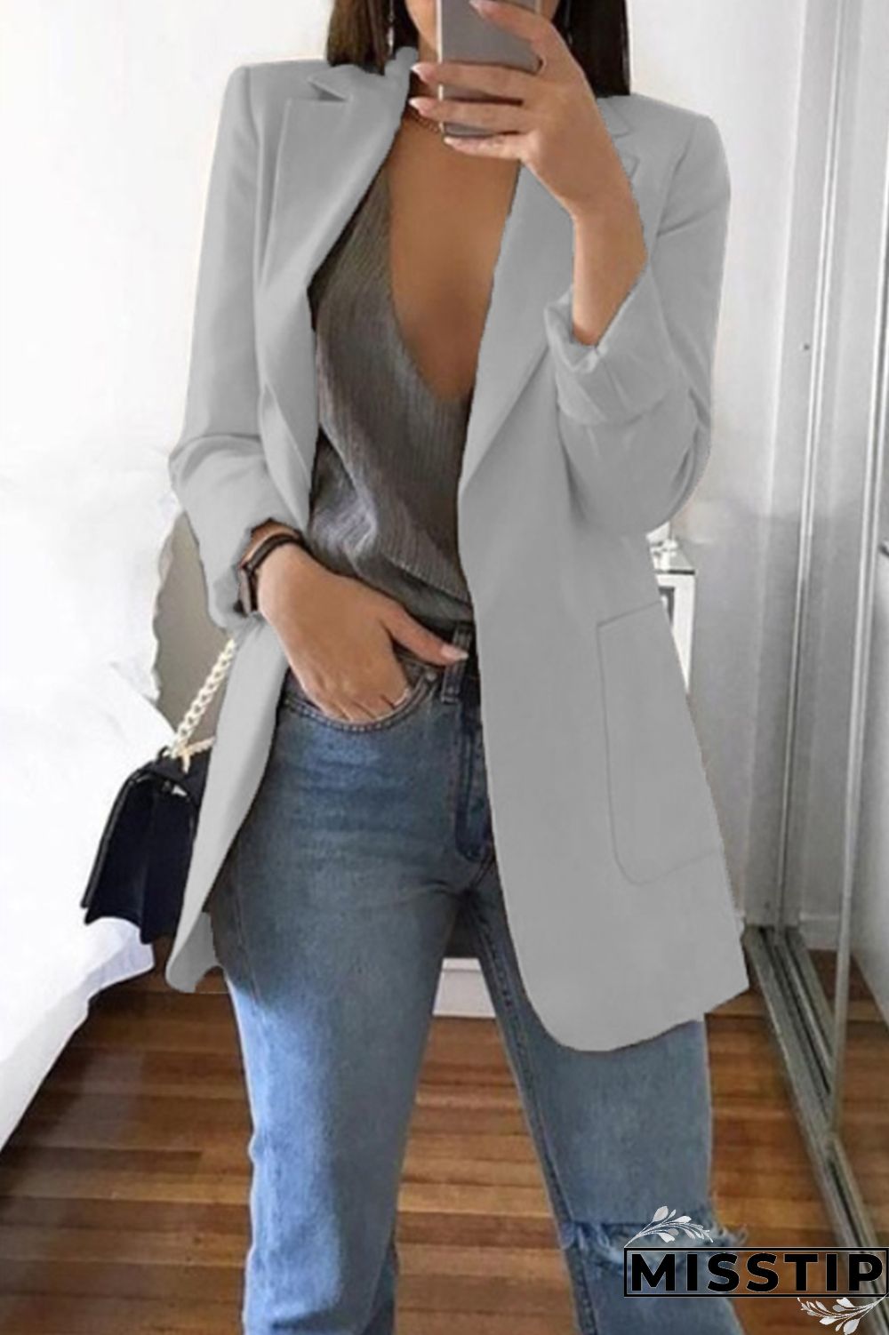 Grey Casual Long Sleeves Suit Jacket