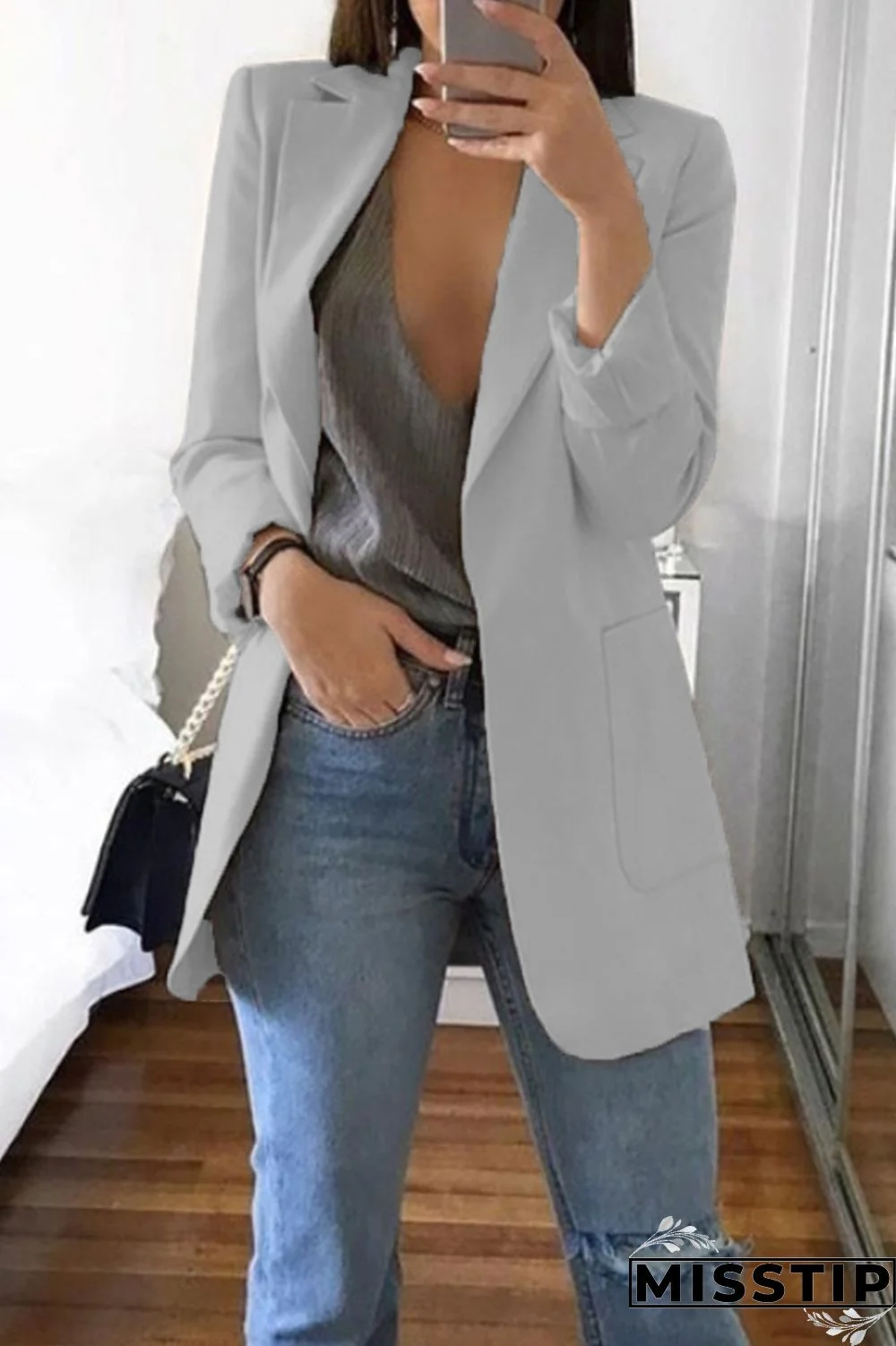 Grey Casual Long Sleeves Suit Jacket