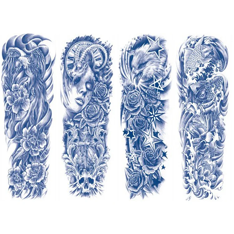 4 Sheets Wave Star Eagle Semi Permanent Full Arm Sleeves Tattoo