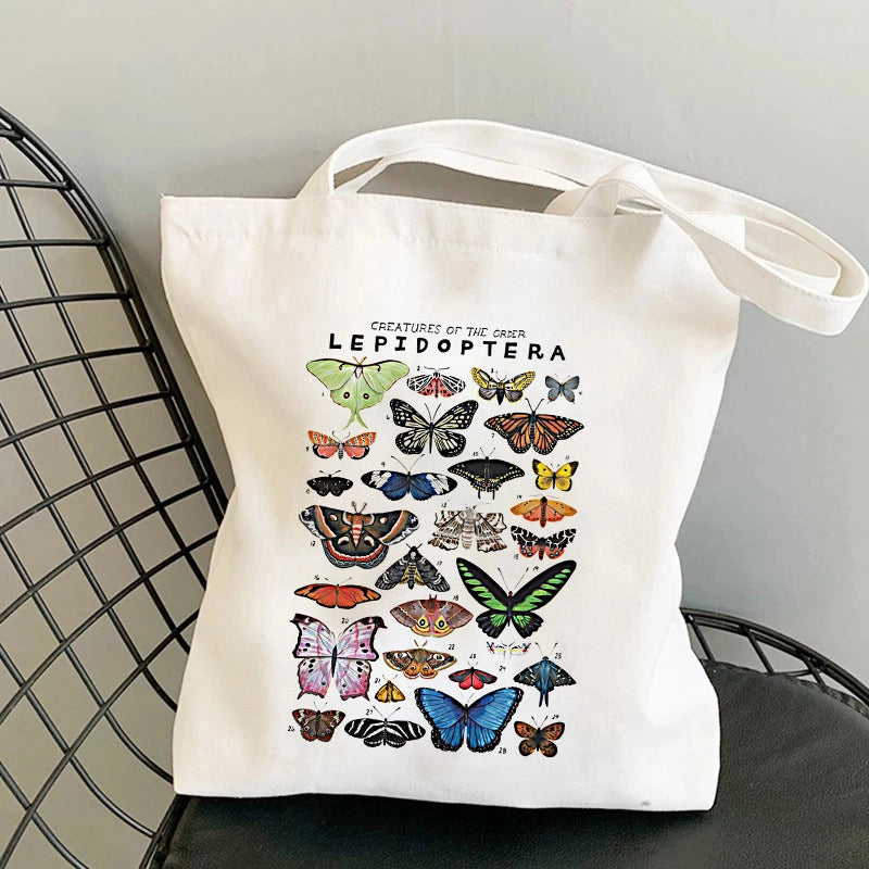 Women’s Large Canvas Printing Flower Butterfly Streetwear Square Open Canvas Bag