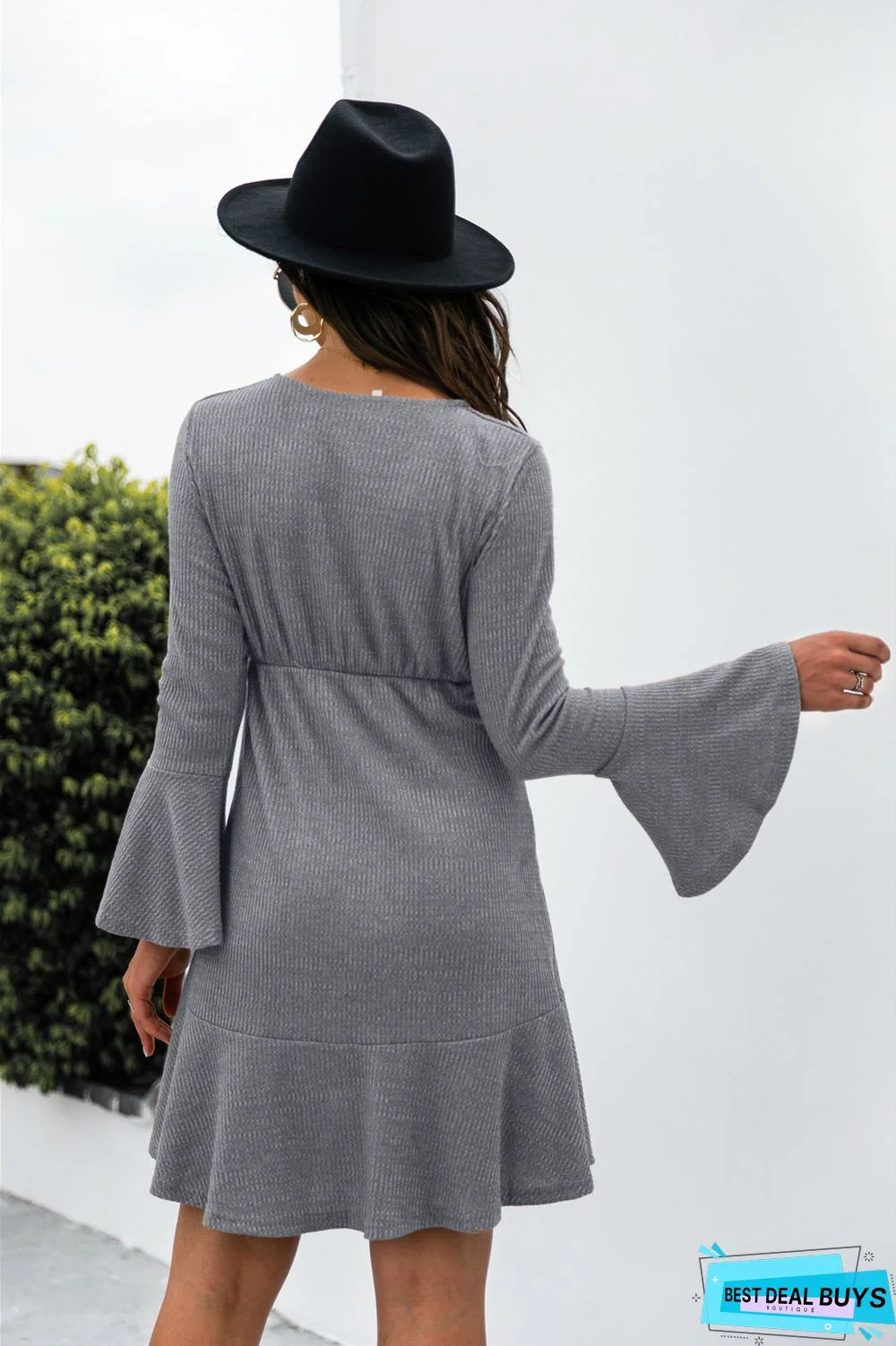 Horn Sleeve Button Knitted Dress