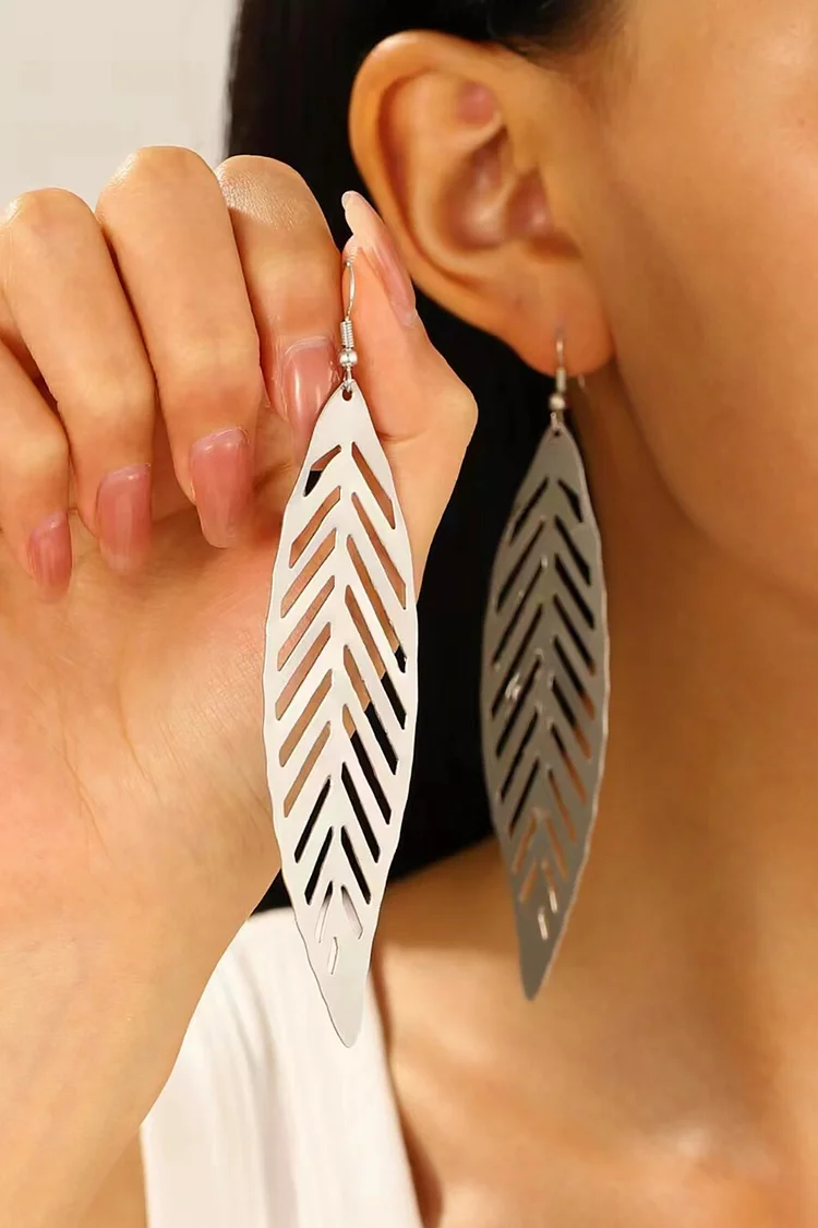 Alloy Cutout Leaf Pendant Vacation Dangle Earrings