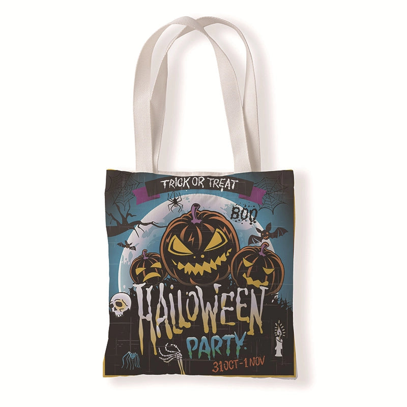 Halloween Women’s Medium Canvas Pumpkin Letter Elegant Streetwear Square Open Canvas Bag