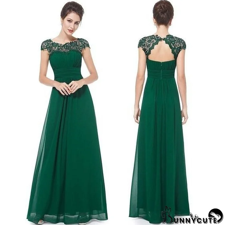 Women Elegant Short Sleeve Lace Bridesmaid Evening Dress