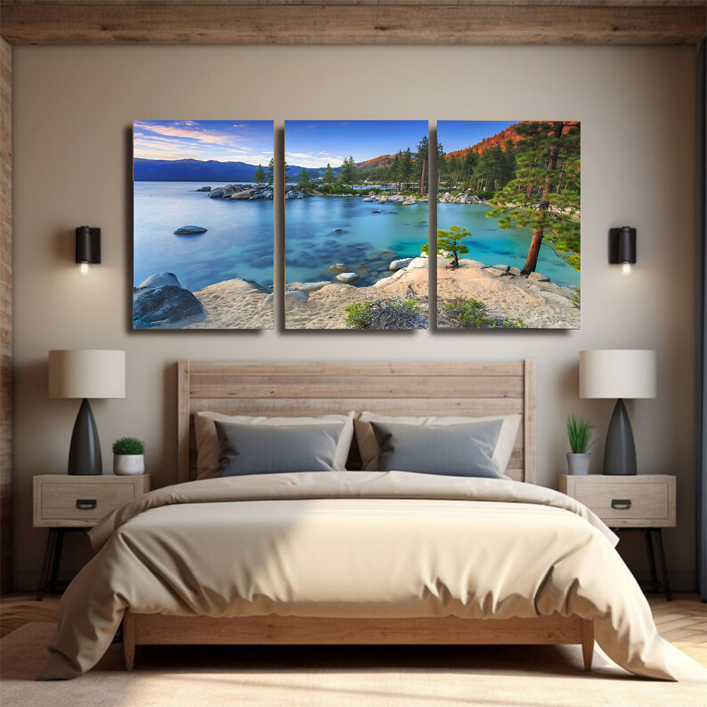3-Piece Set Mountain Lake and Forest Reflection Canvas Art