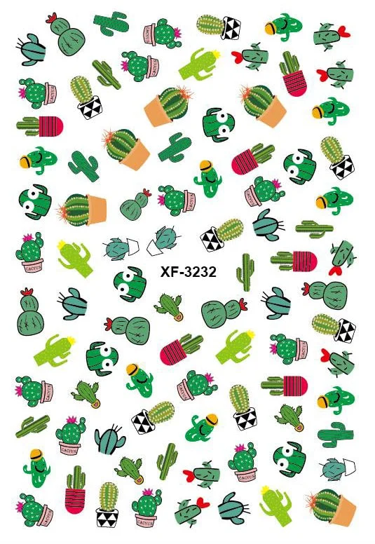 Nail Art Stickers Cactus Sticker for Nails Art Decals Avocado Adhesive Flower Leaves Manicure for Nails Design Decoration Art