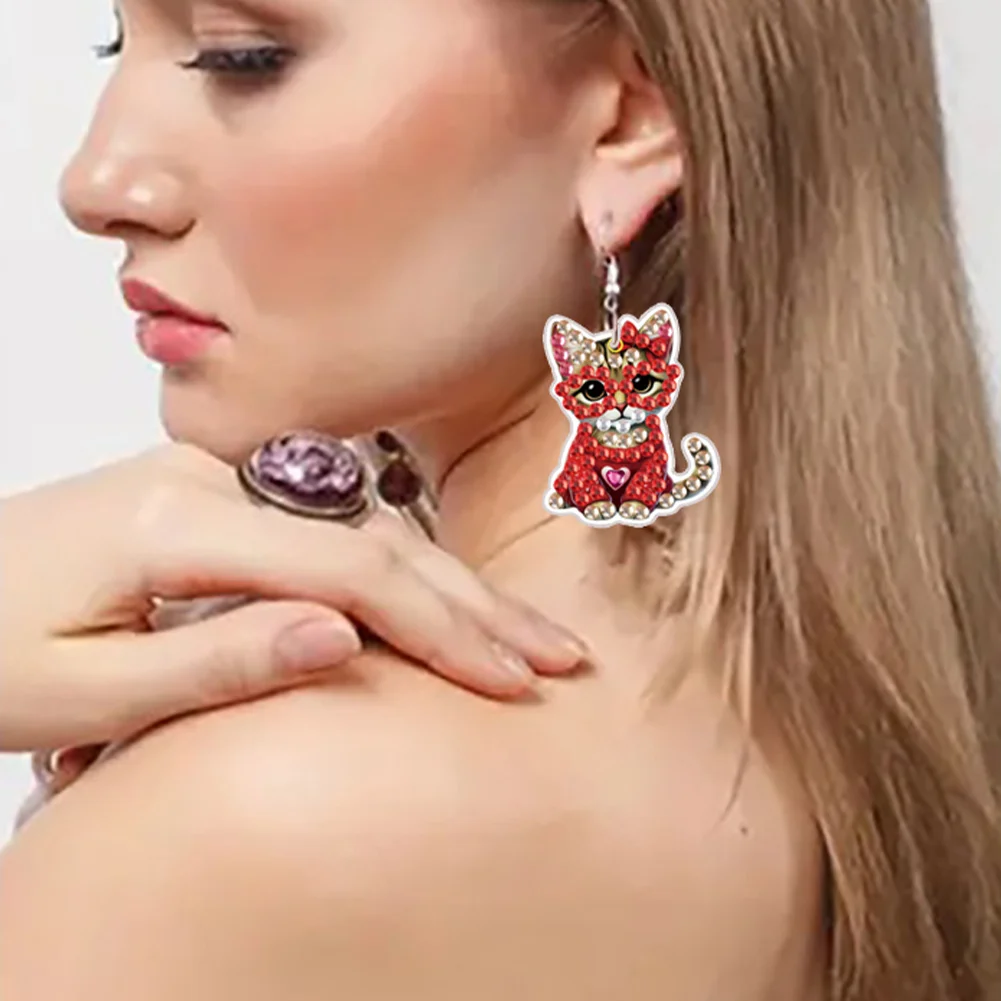 4 Pairs Double Sided Puppy DIY Diamond Painting Earrings Kit for Women Girls