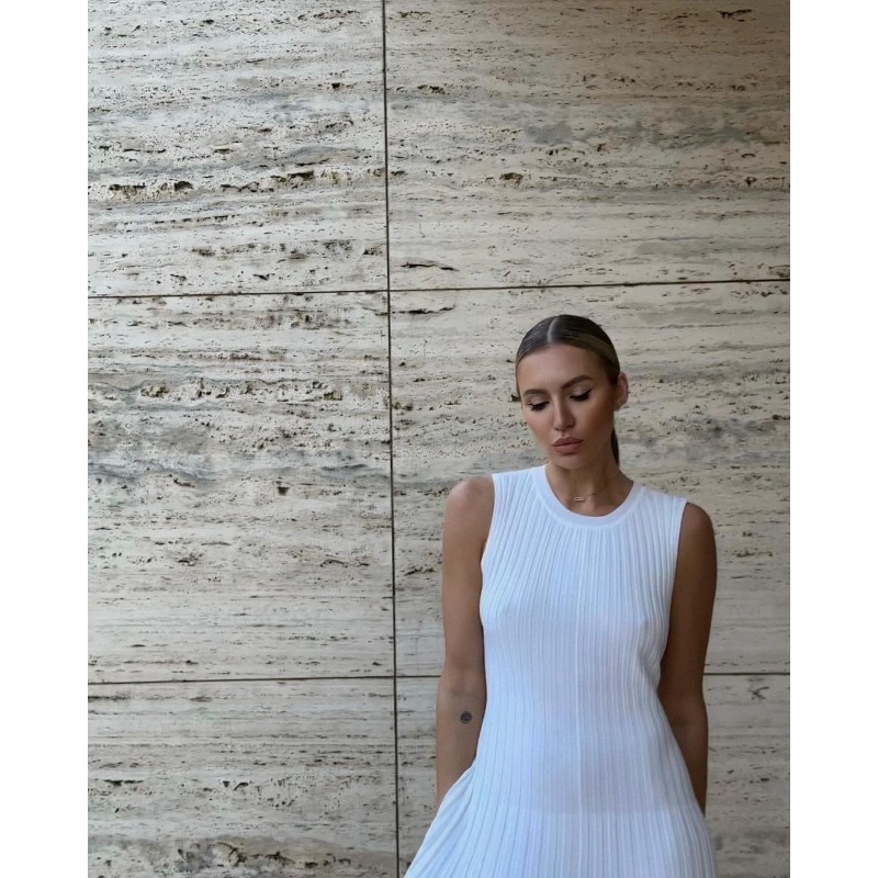Ootddress Knitwear White Casual Long Dress For Women Sleeveless High Waist Slim Strapless Loose Dress Solid Basic Ladies Maxi Dress