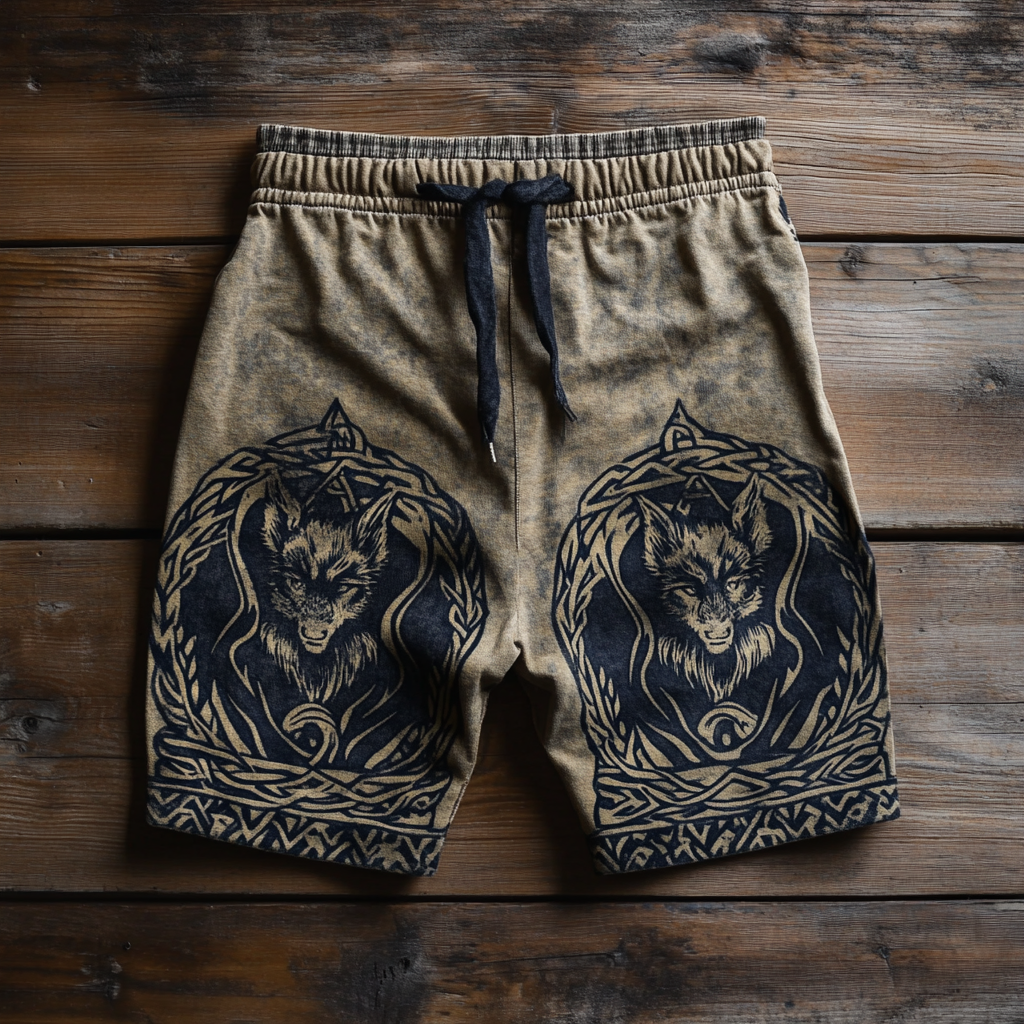 Men's Viking Nordic Fenrir Wolf 3D Print Vintage Sport Shorts / Rvogue / Rvogue