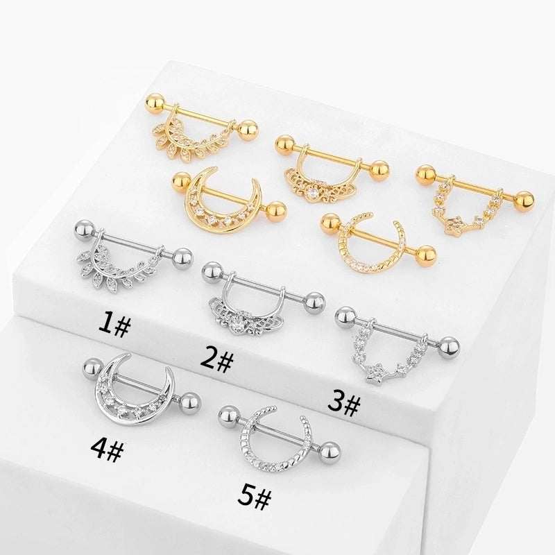 1 Piece Nipple Rings & Studs Sexy Modern Style Star Moon Leaves 316L Stainless Steel  Hollow Out Inlay Zircon 14K Gold Plated Nipple Rings & Studs