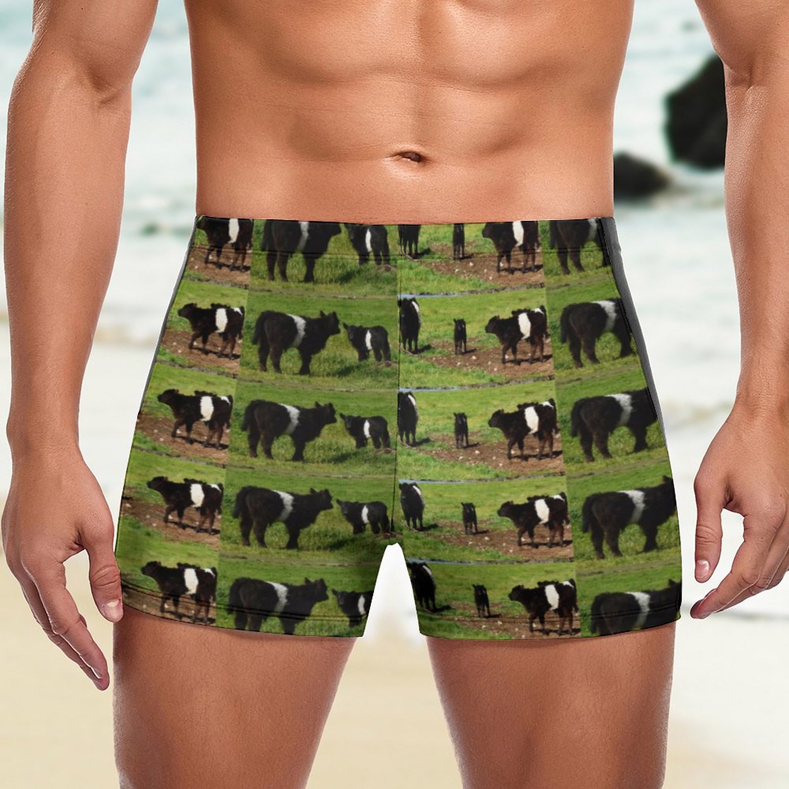 SFNEEWHO Woolly Black White Belted Galloway Cow Swim Brief Square Leg ...