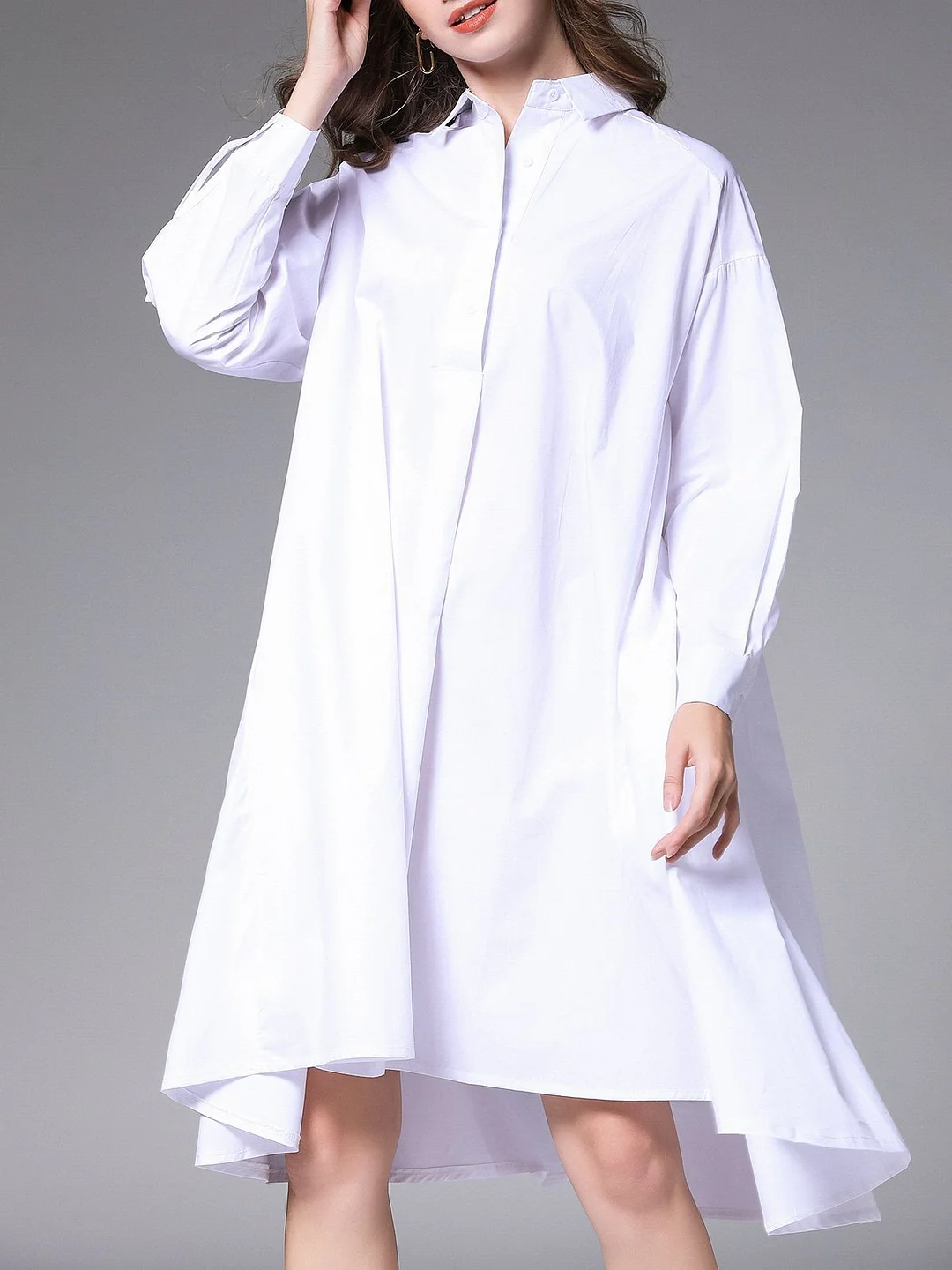 Pockets Shirt Collar Casual Midi Dress