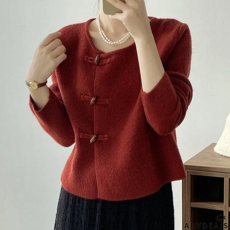 Red Plain Round Neck Sweater