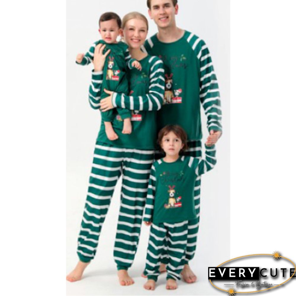 Green Striped Graphic Print Cotton Blend Lounge Set