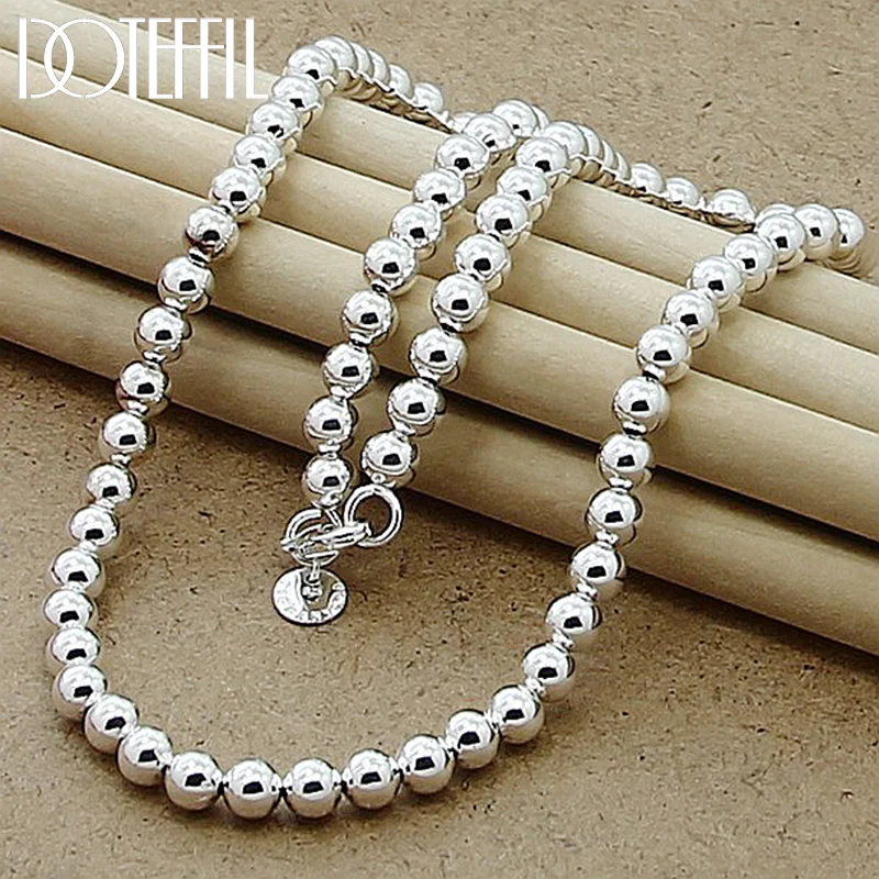 DOTEFFIL 925 Sterling Silver 6mm Smooth Beads Ball Chain Necklace For Women Jewelry 