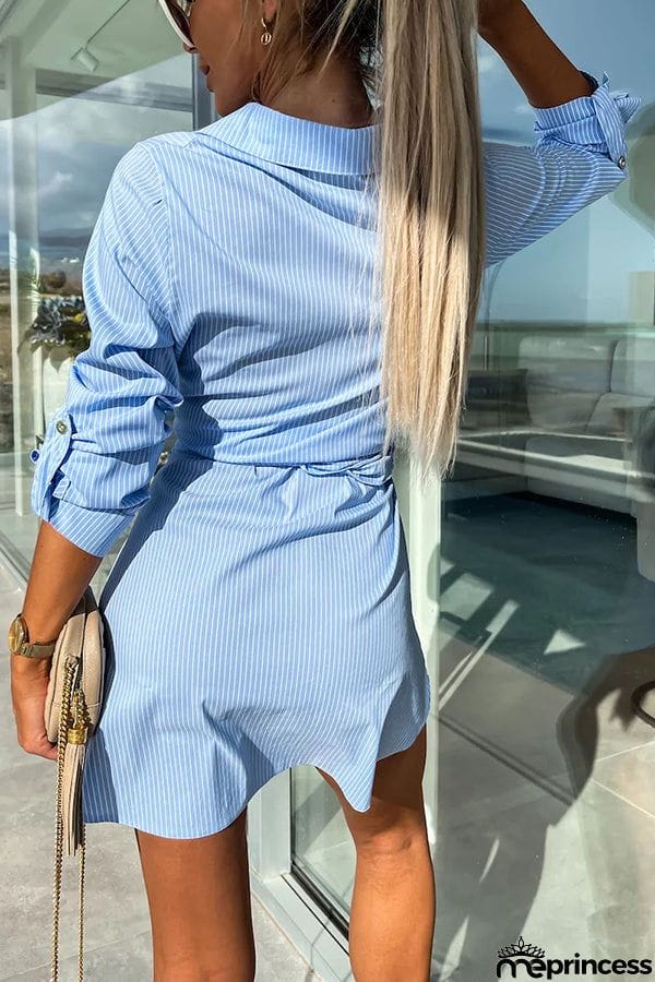 Sun Valley Tie Front Button Pocketed Shirt Mini Dress