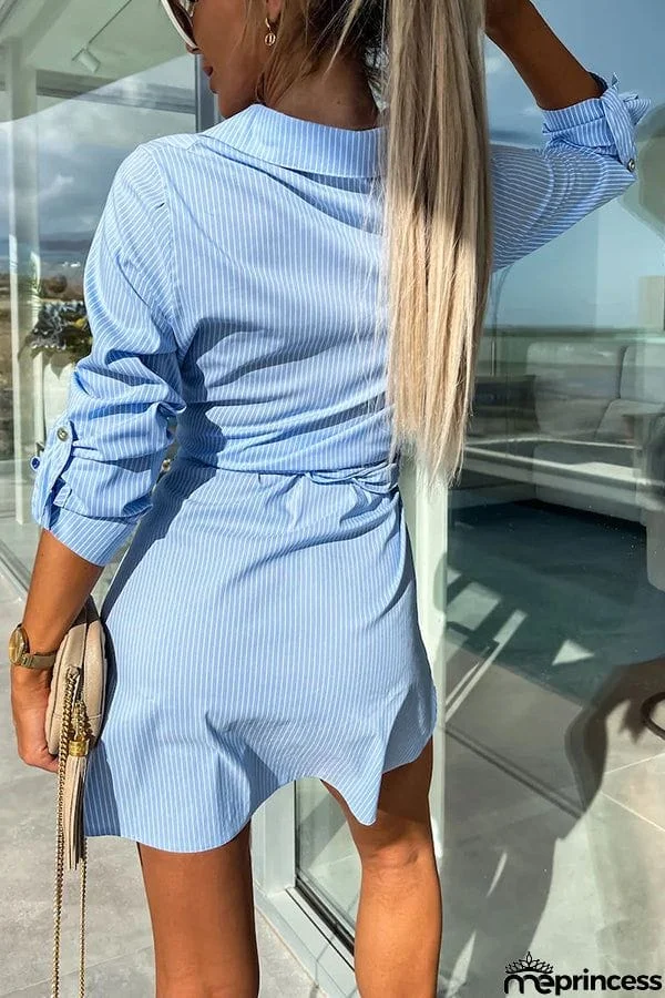 Sun Valley Tie Front Button Pocketed Shirt Mini Dress