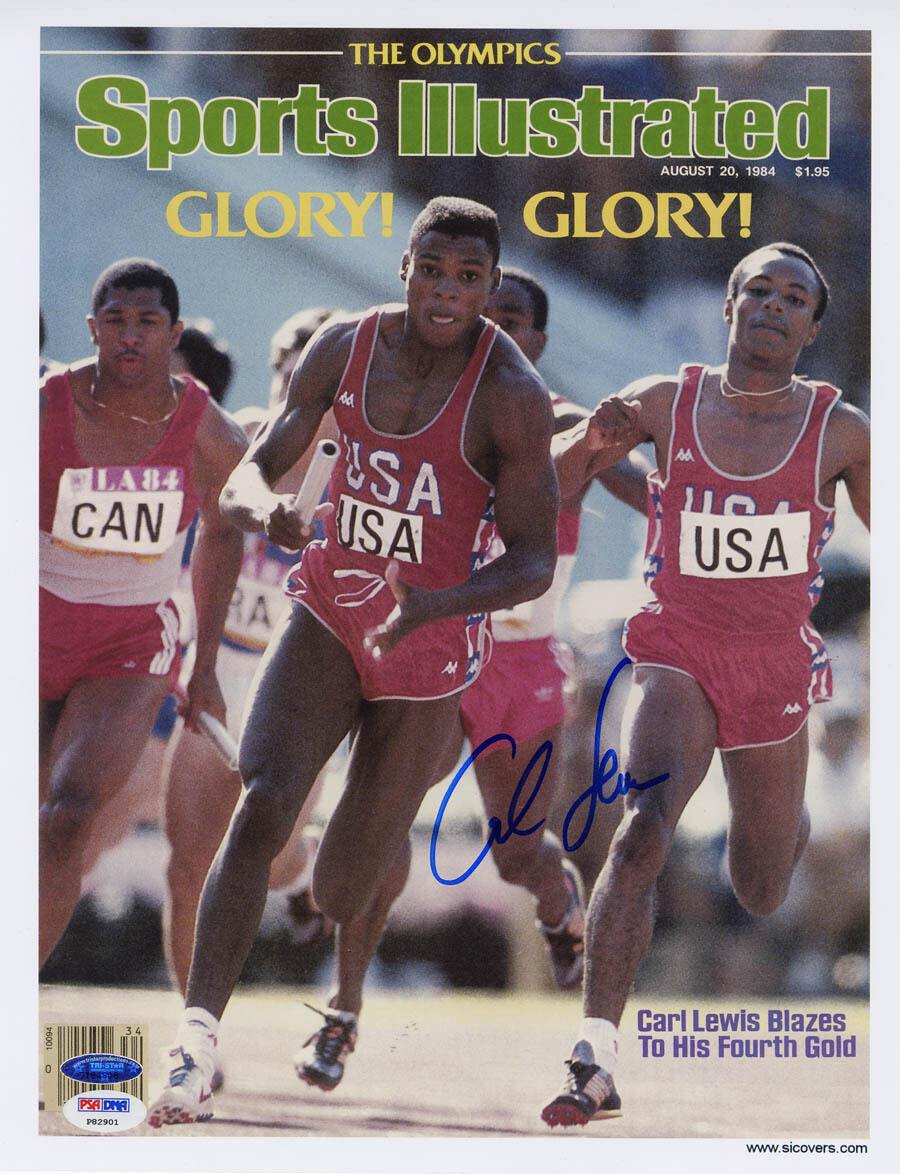 Carl Lewis SIGNED Sports Illustrated Print Olympic Gold PSA/DNA AUTOGRAPHED