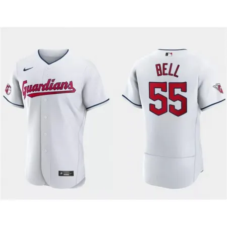 Men's Cleveland Guardians #55 Josh Bell White Flex Base Stitched Jersey